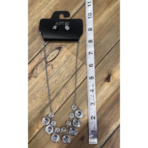 APT 9 Silver Tone Short CZ Statement Necklace Earring Set 2 PC Party Prom NEW - Picture 13 of 16